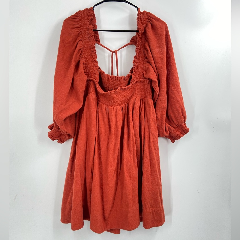 Free People This Is Everything Smocked Burnt Orange Mini Dress Large - Picture 5 of 8